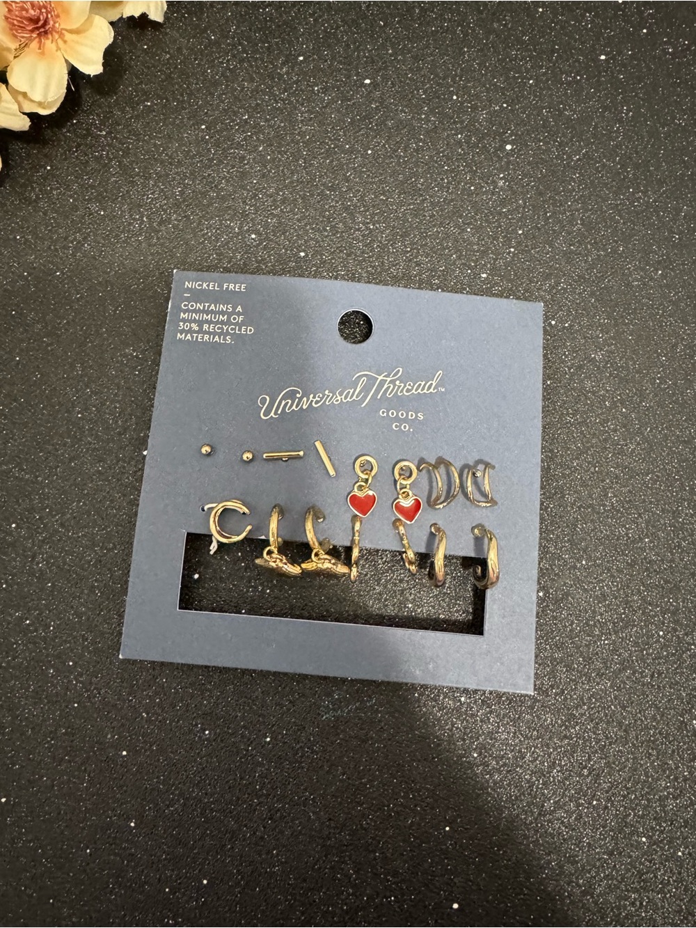 Universal Thread Gold-Tone Earring Set with Red Heart Dangles